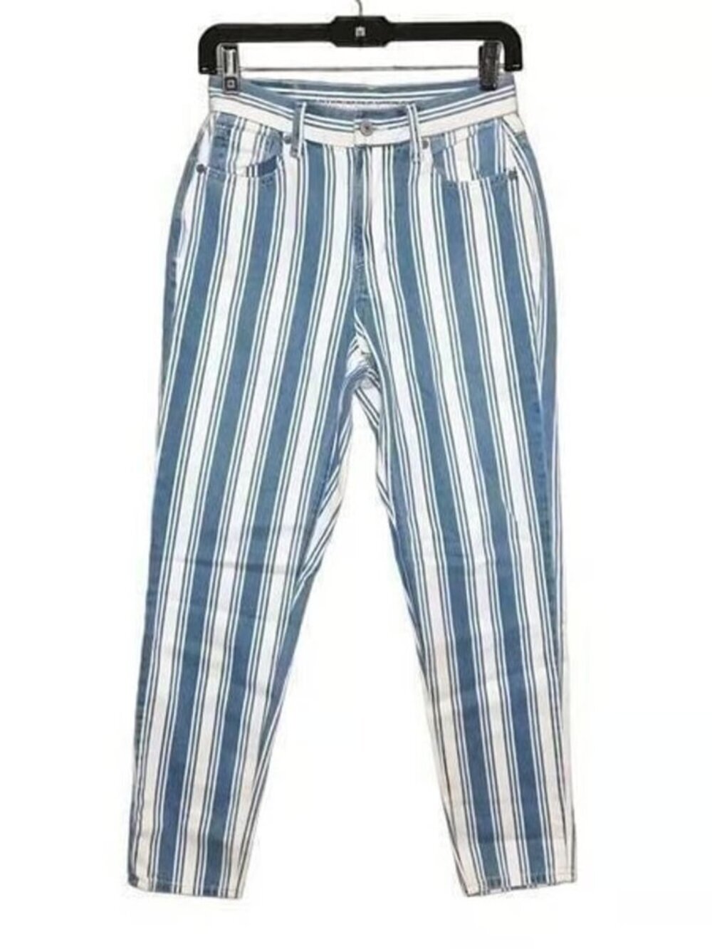 American Eagle Blue Indigo White Striped Retro Mom Jeans Size 0 - Picture 2 of 9